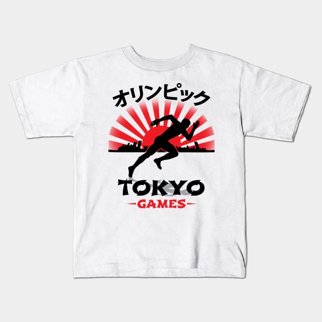 Sprinter Tokyo Olympics Track N Field Athlete Kids T-Shirt by atomguy